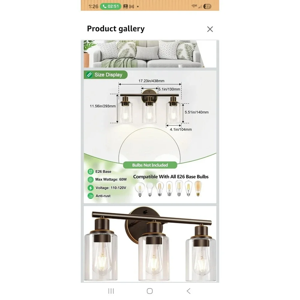 3-Light Bathroom Light Fixtures, Brown and Gold Bathroom Wall Lights, Modern ...